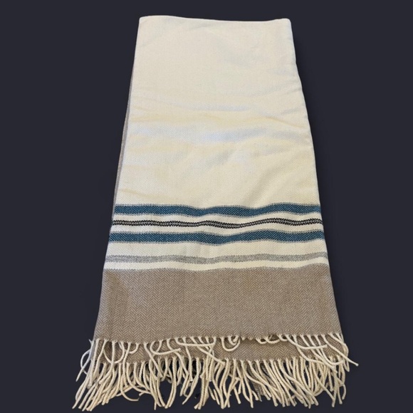 avoca Other - Avoca Fringe Blanket in Cream and Blue